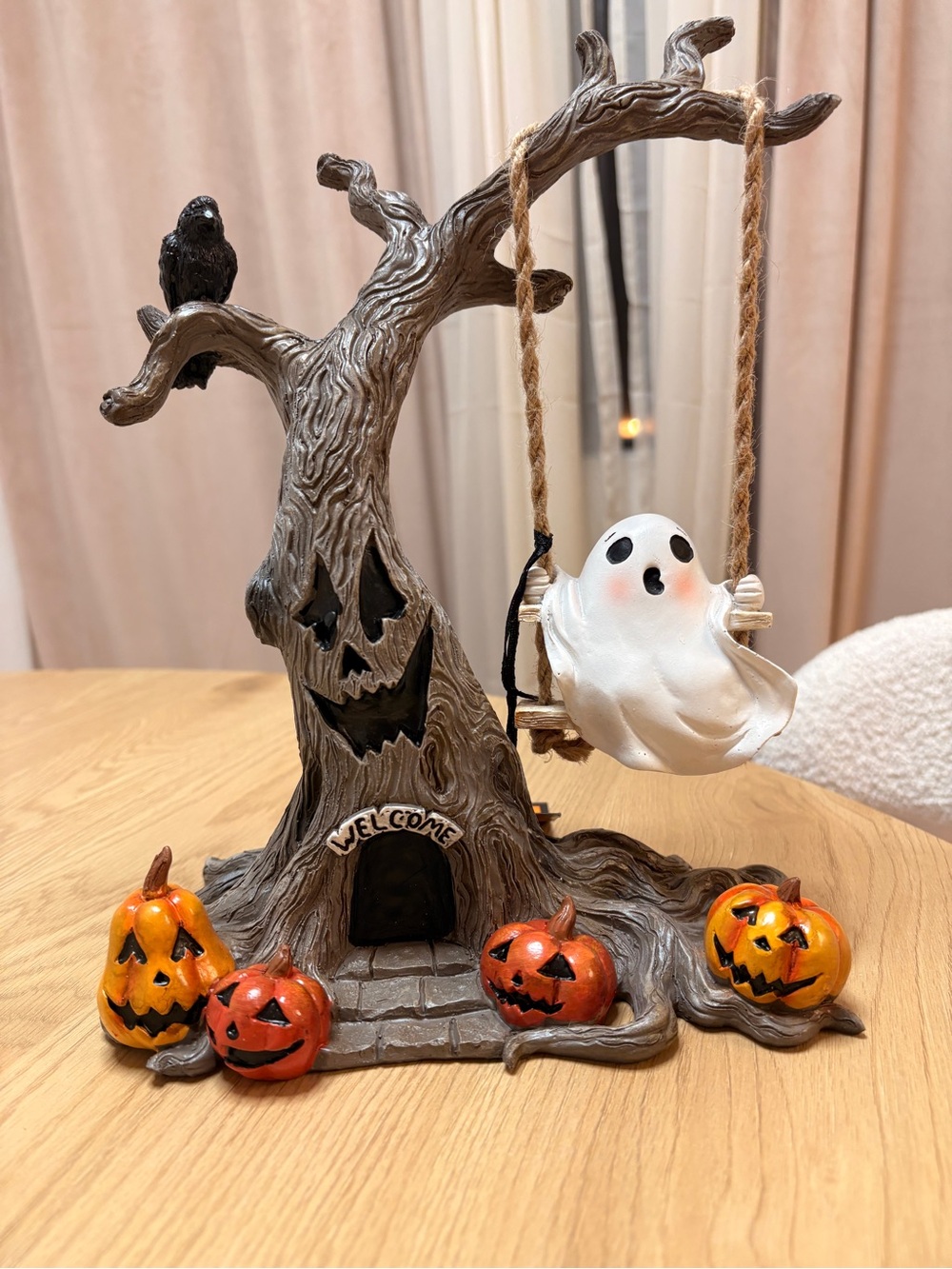 Halloween Ghost on Swing Tree Accent in Gray and White